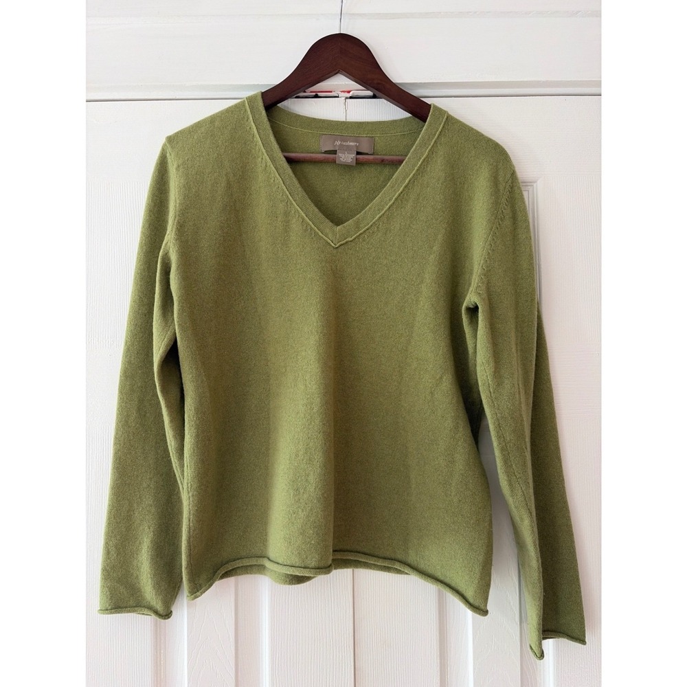 Ply Cashmere Moss Green V-Neck Sweater 100%‎ Cashmere Large Pullover EUC